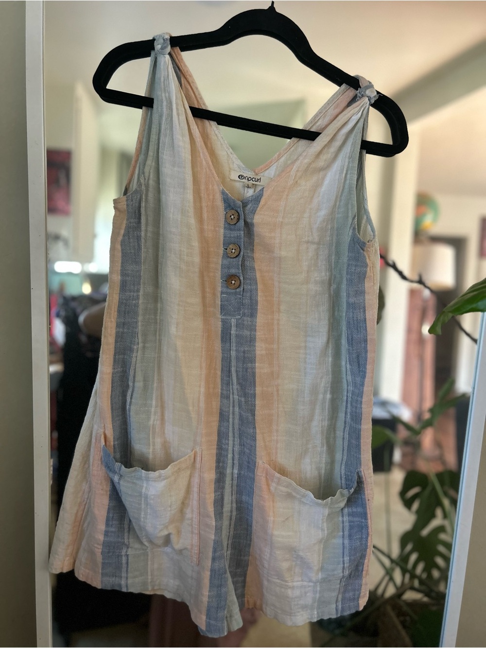 Rip Curl Pastel Striped Linen Tank with Button Front
